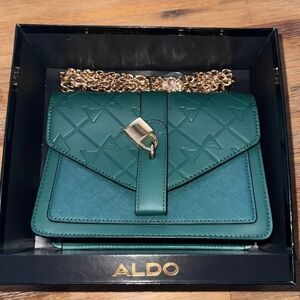 ALDO Green Embossed Envelope Crossbody with Gold Chain